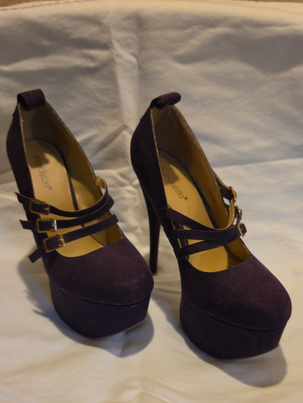 Platform Mary Jane Heels in Deep Plum Suede